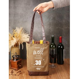 ZVMIS 30th Birthday Gifts Women Men,Thirty,30 Years Old,1994 Birthday Party Decoration-Pairs Well Turning 30,Happy Birthday Wine Bag Gift-Insulated Canvas Wine Tote Bag(Suitable 2 Bottles)
