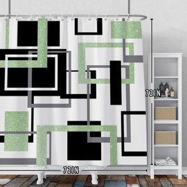 Baocicoo Minimalism Geometric Shower Curtain Sets Black White Green Shower Curtain for Bathroom Geometry Squares Abstract Modern Bath Curtain for Home Family Bathtub Decor with Hooks 72x72 Inches