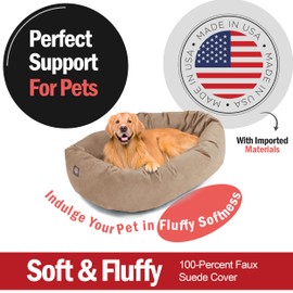 Majestic Pet 40 Inch Suede Shredded Memory Foam Mix Calming Large Dog Bed Washable 40 x 29 x 9 (Inch) - Cozy Soft Round Donut Dog Bed with Spine for Head Support - Pet Bed Stone