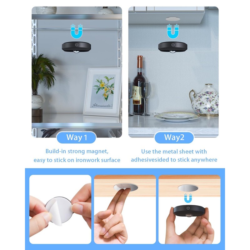 WILLED Puck Lights with Remote Control, Rechargeable Under Cabinet Lights,