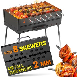 Stainless Steel Charcoal Grill for 8 Skewers – Portable BBQ 16.93"×9.45"×16.93" – Foldable Kabob Mangal – Rustproof Shish Kebab Grill for Outdoor Cooking