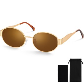Becellen Oval Sunglasses Women's Retro UV400 Polarised Sunglasses with Metal Frame 90s Trendy Fashion Sunglasses Hippie Vintage Glasses for Men and Women, brown