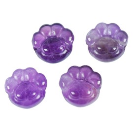 Loveliome Hand Carved Healing Crystal Stones Beads, Natural Crystals Loose Beads for Jewelry Making DIY Pack of 4, Cat Paw-Amethyst