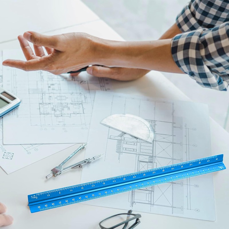 Professional Triangular Ruler, 30 cm, Made of Metal Ruler, 30