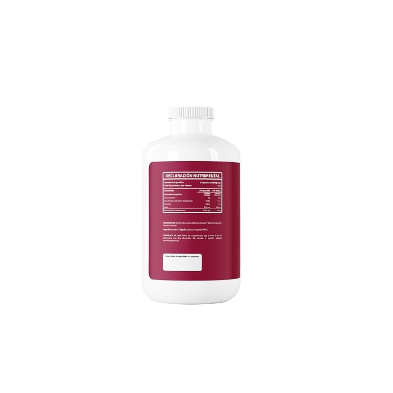 Wellthy Berberina Pura 300 Cápsulas. 100% Berberis Aristata, 500mg c/u,