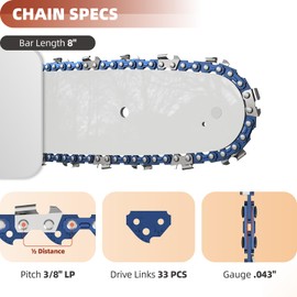 8 Inch Chainsaw Chains, Replacement Chain for HATCHET 3004-20 Pruning Saw - 3/8'' .043'' 33 Drive Links