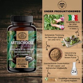 Artichoke Extract - 2400 mg Daily Dose with 5% Cynarin - Important: 30:1 Extract (= 72,000 mg Artichoke Per Dosage) I 180 Artichoke Capsules High Dose I Laboratory Tested & Vegan I from German I Schaunength