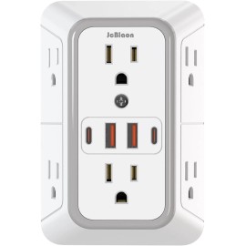 JcBlaon Outlet Extender Surge Protector - 6 Splitter with 4 USB Ports (2 White