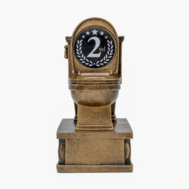 Decade Awards Gold Toilet Bowl 2nd Place Action Pedestal Trophy - 7 Inch Tall | Whimsical, Hilarious Second Place Golden Throne Award | Light-Hearted Loser Award - Engraved Plate on Request