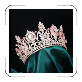 Luxury Large Tiaras and Crowns for Wedding Cubic Zirconia Pageant Crown Tall Bride Tiara Silver Gold Sun Flower CZ Birthday Prom Party Headpiece Bridal Hair Accessories (Rose Gold)