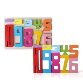 AALFA Wooden Number Blocks Set for Kids - Montessori Stacking Toys with Challenge Cards, Number Recognition & Balancing Game, Educational Math Toy Gift (Simple Version of 10 Sets)