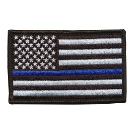 US Flag Patch (Police) Hook and Look Backing - Blue Line Small  3 1/2" X 2 1/4"