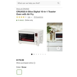 CRUXGG 6 Slice Digital 10-in-1 Toaster Oven with Air Fry - Snow