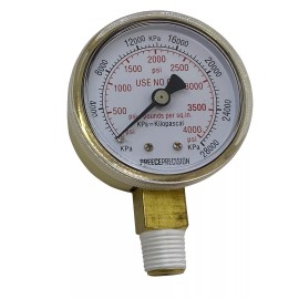 Preece Precision 0-4000 PSI High Pressure Gauge 2" Dial 1/4" Bottom Mount USE NO OIL