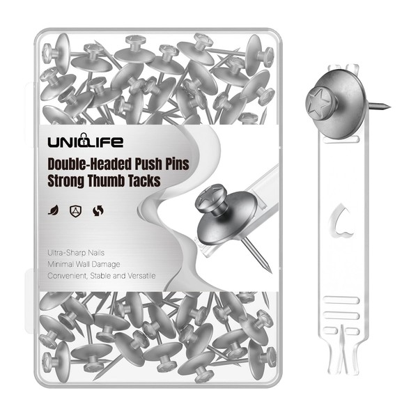 Uniclife 60 Pcs Push Pins for Wall, Double Headed Thumb