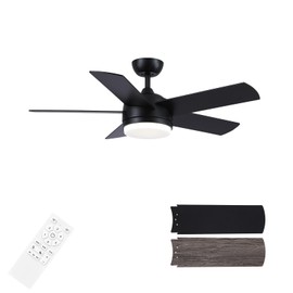 YUHAO 44 inch Black Ceiling Fan with Lights and Remote Control,Dimmable 3 Color temperatures LED,Quiet Reversible Motor,5 Blades Modern Ceiling Fans for Indoor.