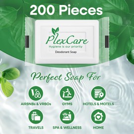 PLEXCARE (200 Pack) Pleasant Scent 1.5 oz Bar Soap, Hotel Travel Size, Individually Wrapped, Bulk Amenities and Toiletries for Hospitality