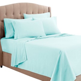Clara Clark Full Sheets, 6 Piece Set - Hotel Luxury Sheets for Full Size Bed, Super Soft Bedding Sheets & Pillowcases, Full Size Sheets, Aqua Light Blue