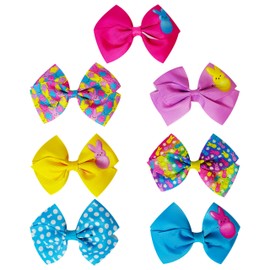 LUV HER PEEPS Hair Bows Bundle - 7 Pcs 4 Inch Alligator Clips with Different Prints, Easter Bunny Themed for Girls, Toddlers 3+
