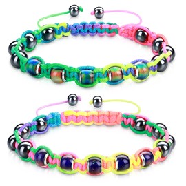 Hicarer Adjustable Mood Bracelet for Women 2 Pieces Dazzling Shimmer Color Changing Beads Based on Emotions Thermochromic Bead Bracelets for Kids and Adult (Colorful Rope)