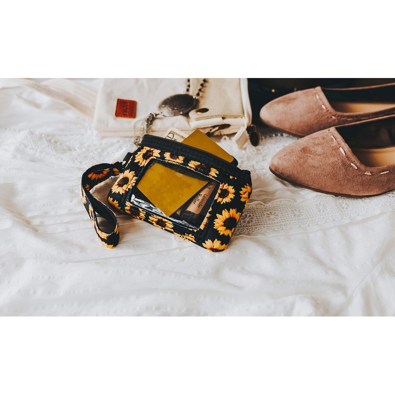 Daisy Lane Sunflower Credit Card Holder for Women, Zipper Wristlet