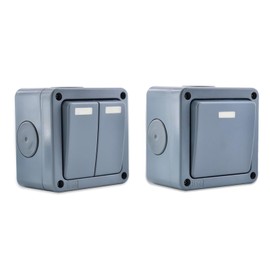 NineLeaf 1PK IP66 Waterproof Switch,2 Way Single Light Switch for Outdoor Garden, with 1PK 2 Way Dual Light Switch,Weatherproof (1Gang&2Gang 10A Grey)