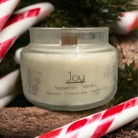 Joy 10 oz. Coconut Wax, Beeswax, Peppermint and Vanilla Essential Oils Wooden Wick Candle - Lid Color: No Lid