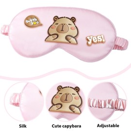 Kawaii Capybara Silk Sleep Eye Mask Cute Cartoon Capybara Sleep Mask for Women Cute Blackout Sleeping Mask Eye Cover Gift for Women Mom