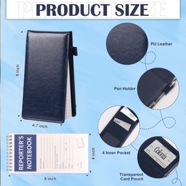 Leather Reporters Notebook Cover 4.7*9Inch Notepad And Pen Holder Set with Tops Reporters Notebook Steno Notebook Cover Flip Notepad Holder Fit 3.9*7.8inch Spiral Notebooks for Journalists (Blue)