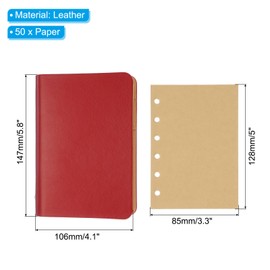 PATIKIL 6 Ring Binder Cover, 1 Pack A7 Kraft Leather Notebook Binder Mini Refillable Loose Leaf Personal Planner with 50 Sheets Paper, Red
