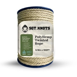 PolyHemp Twisted Rope - SGT KNOTS - Synthetic Polypropylene with Natural Hemp Look for Landscaping, Home Decor, Strong Ropes - Hanging, Weatherproof, UV Resistant, Thick Rope, Outdoors 3/8in x 100FT