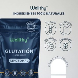 Wellthy Glutation Liposomal 500mg 30 Cápsulas. 1 Mes Completo de Porciones, Entrega Optimizada, Bottle Free.