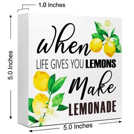 LVQHI Rustic Inspirational Desk Decor Office Desk Decoration Wood Box Sign When Life Gives You Lemons Wood Block Plaque Box Sign for Farmhouse Home bedroom Shelf Table Decoration V517