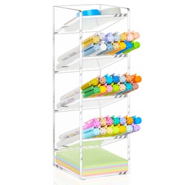 MotiMind Acrylic Pen Organizer Storage Clear Vertical Marker Organizer Acrylic Pen Display Holder Art Supply Organizer for Office Desk Desktop Stationery Pencil Storage(3.4 x 4 x 10.2 Inch)