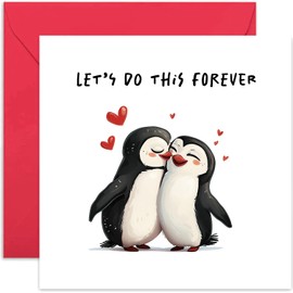 Cute Wedding Anniversary Card for Him and Her - Sweet Penguin Design 'Let's Do This Forever' Valentine's Day Card for Boyfriend Girlfriend Partner - Card for Husband or Wife - Penguin Love Card