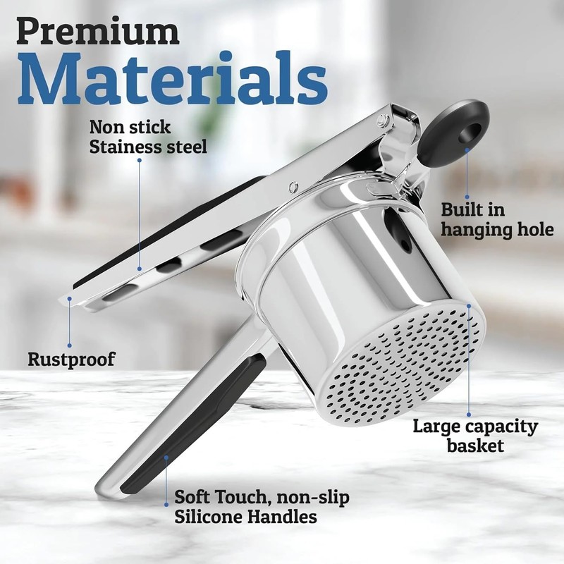 Large 15oz Potato Ricer with 3 Discs, Heavy Duty Stainless