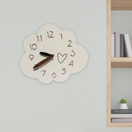 Ｂｅｓｇａ Cloud Wall Clock Wall Watch Wall Decor Modern Minimalist Ornament Decorative Clock,Wood Hanging Clock for Indoor, Kids Room, with Heart Pattern