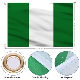 AhfuLife Nigeria Flag 5ft x 3ft for 1st October Decorations, 1pcs Large Nigerian Flags - Double Side with Brass Eyelets for National Day Black History Month Garden Party Indoor and Outdoor Decorations