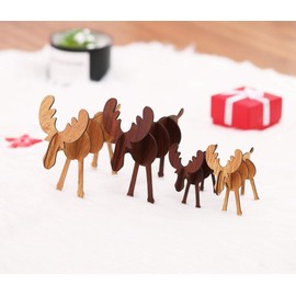 T-shin Wooden Elk Decoration Ornaments,4-Pack Xmas DIY Reindeer Decor,Wood 3D Reindeer Ornaments for Home Kitchen Office Desk