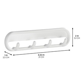 iDesign Self-Adhesive Key Rack Organizer for Entryway, Kitchen - 4 Hooks, White