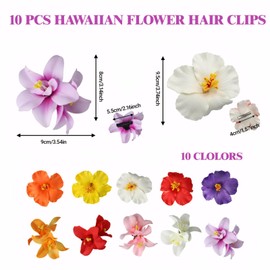 10 PCS Flower Hair Accessories, Flower Hair Clips for Women, Hawaiian Flowers for Hair Clips for Hawaiian Party Beach Vacation Pool Party Match with Various Clothing