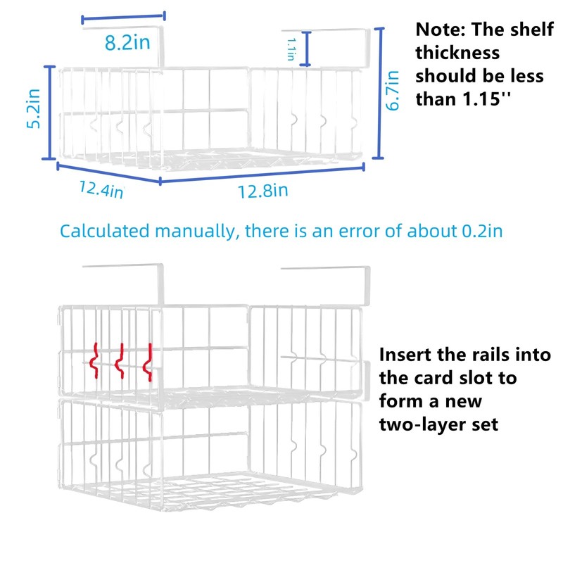 Couwilson Under Shelf Basket Storage 2Pack - 12.6in Metal Under