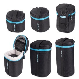 LENS-AID Thick Padded Lens Bag: Lens Case with Zipper and Belt Buckle, black