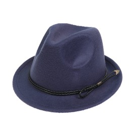 NiceYnn Vintage Trilby Felt Hat, Roll-up Short Brim Wool Unisex Gangster Fedora Hats Jazz Homburg Cap, 1920s Manhattan Panama Hat Navyblue & Black Rope