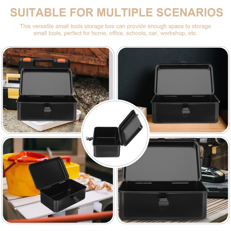 DOITOOL Black Metal Tool Box Multifunction Iron Portable Tool Box