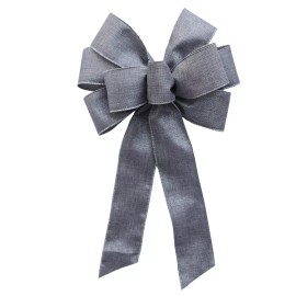 Handmade Large 10" Hand Made Wreath Bow - Wired Metallic Linen- Christmas -Holiday Silver