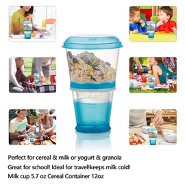 OVOY Cereal On the Go Cups Breakfast Drink Cups Portable Yogurt and Cereal To-Go Container Cup (Blue)