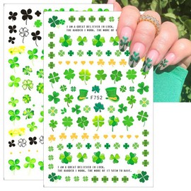 8Pcs St. Patrick's Day Nail Art Stickers- Irish Green Four-Leaf Clover Leaf Nail Decals 3D Self Adhesive Nail Design Shamrock Nail Stickers Summer Nail Supplies for St. Patrick's Day DIY Nail Decor