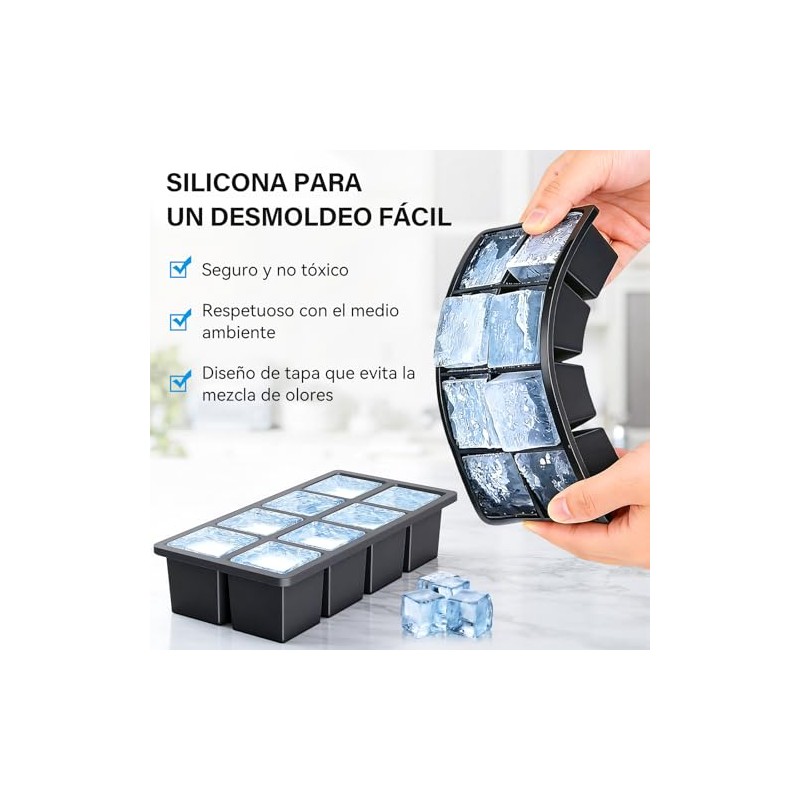 2Pcs ，Moldes De Silicona Para Cubitos De Hielo，8 Cavidade Moldes