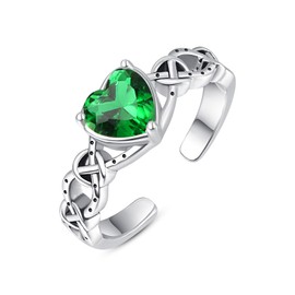 TANGPOET Celtic Knot Ring 925 Sterling Silver Thumb Ring Green Adjustable Open Rings Valentines Day Jewellery Gifts for Women Girls Ladies